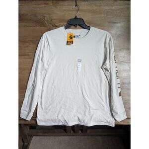 Carhartt T-Shirt Womens L Bone Beige Graphic Loose Fit Long-Sleeve Crew Neck NWT